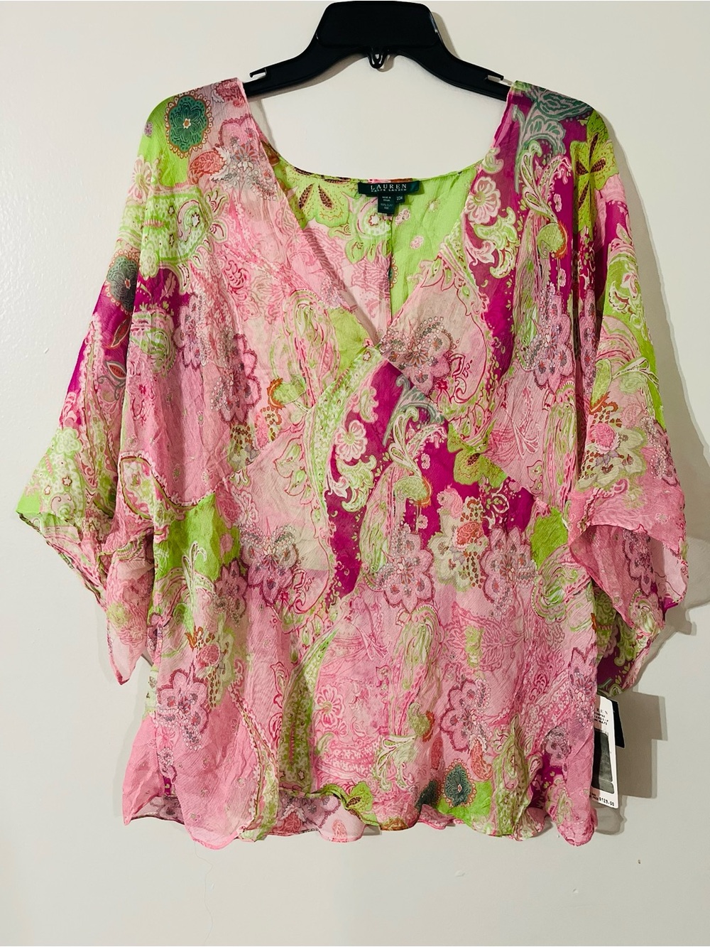 NWT Vintage Lauren Ralph Lauren
Silk Paisley Floral Shear Top Y2K 90s
